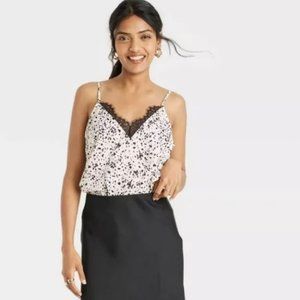 A New Day Spotted Lace Cami Blouse Cream Black Women's Size Large